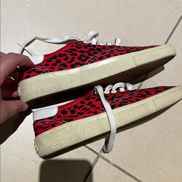 Saint Laurent Paris Red/Black Leopard Print Canvas Skate Low Top Sneakers - Picture 15 of 16